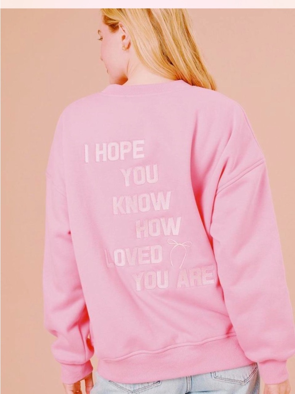 Pink Women's Graphic Crewneck Sweatshirt - Inspirational Back Text